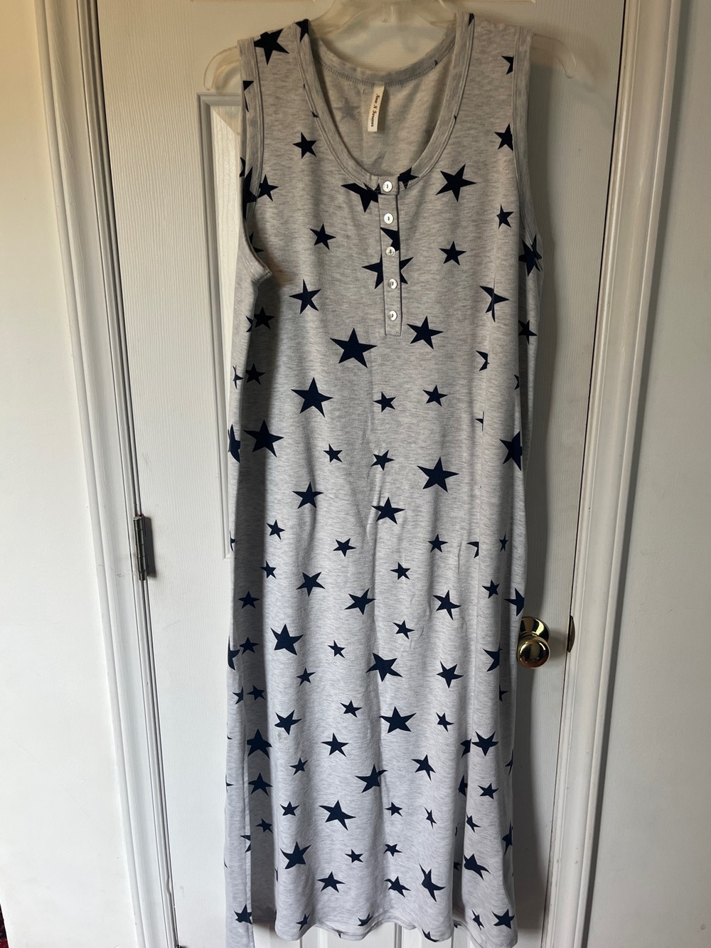 Striped Midi Dress with Star Appliqués and Pom Trim - Blue/White